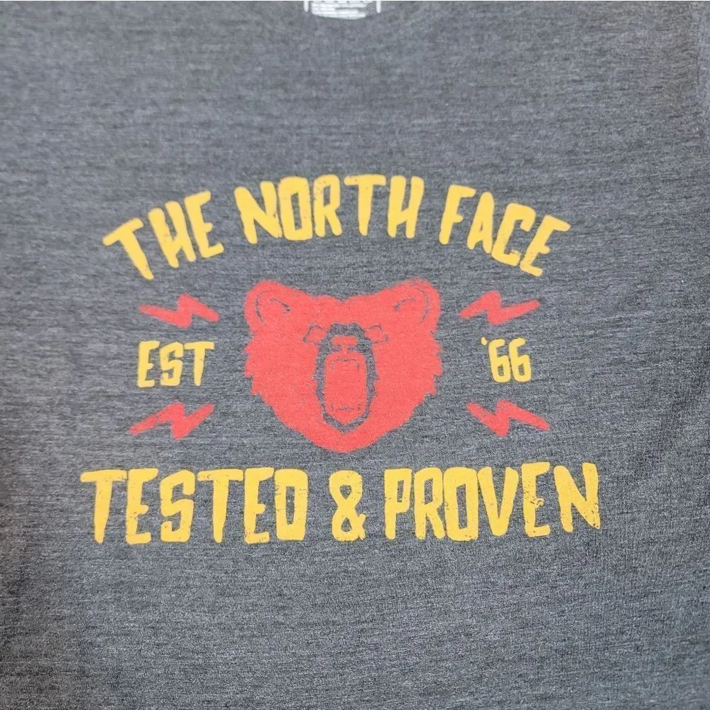 The North Face Bear Tested & Proven Logo Men Hiking T-Shirt Size S Gray Slim Fit